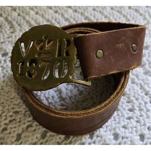 Vintage Brass Equestrian Belt Leather English Victoria Regina Crown 1870 Western